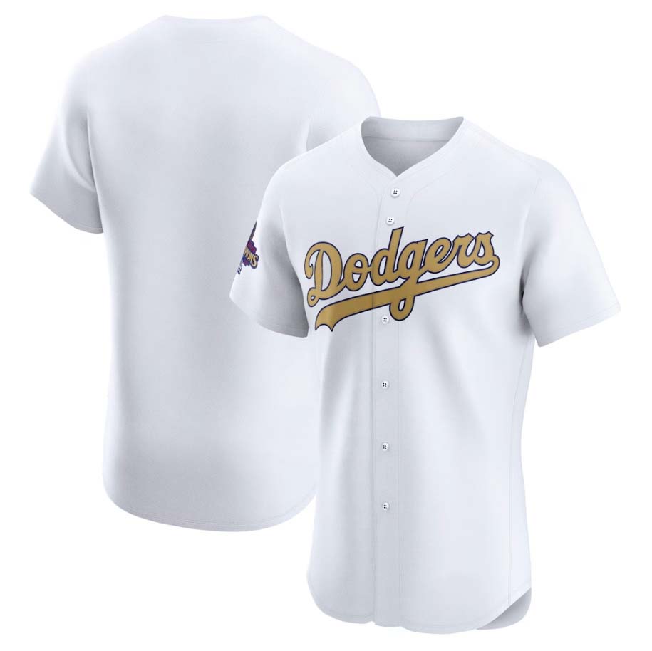 Los Angeles Dodgers White 2025 Gold Collection Elite Stitched Baseball Jersey