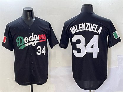 Los Angeles Dodgers #34 Fernando Valenzuela Black Mexico Flag Cool Base Stitched Baseball Jersey