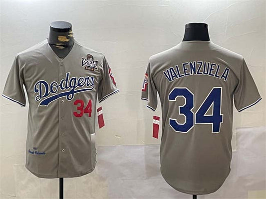 Los Angeles Dodgers #34 Toro Valenzuela Grey 2024 World Series 1981 Cooperstown Stitched Baseball Jersey