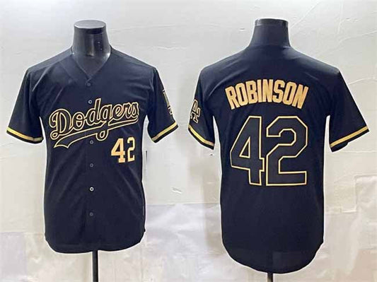 Los Angeles Dodgers #42 Jackie Robinson Black Gold Limited Stitched Baseball Jerseys