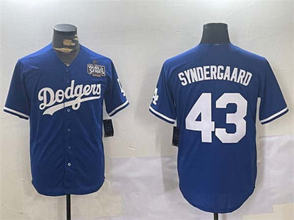 Los Angeles Dodgers #43 Noah Syndergaard Royal 2024 World Series Cool Base Stitched Baseball Jersey