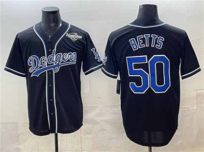 Los Angeles Dodgers #50 Mookie Betts Black Fashion 2025 World Series Cool Base Stitched Baseball Jersey