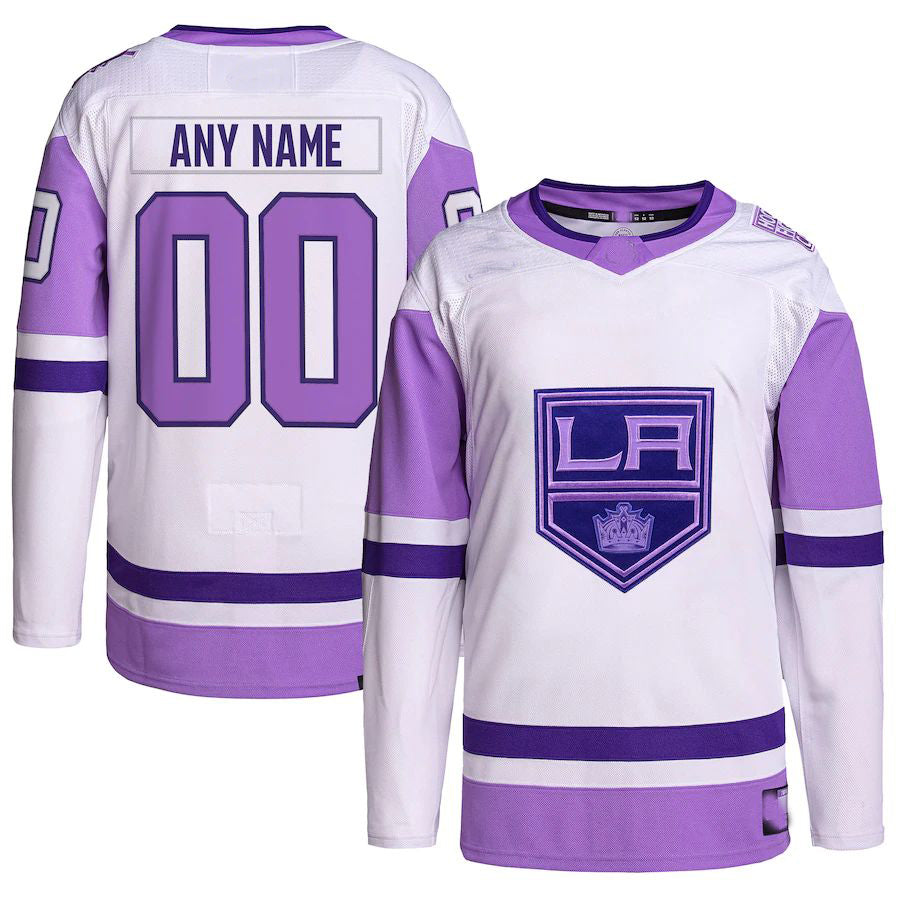 Custom LA.Kings Hockey Fights Cancer Primegreen Authentic Jersey White Purple Stitched American Hockey Jerseys CROVYIE