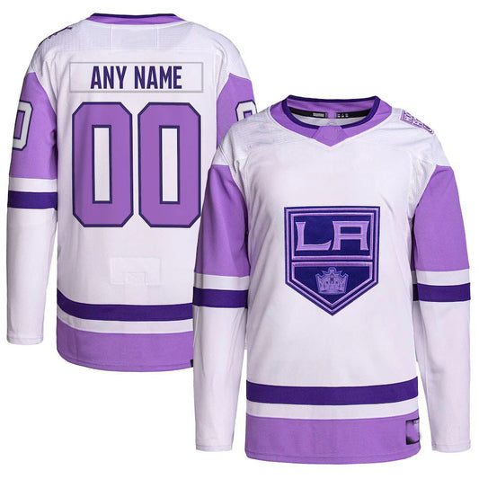 Custom LA.Kings Hockey Fights Cancer Primegreen Authentic Jersey White Purple Stitched American Hockey Jerseys CROVYIE