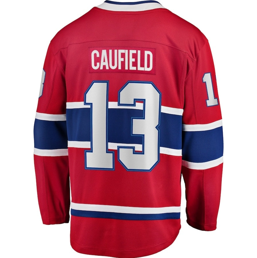 M.Canadiens #13 Cole Caufield Fanatics Home Premier Breakaway Player Jersey - Red Stitched American Hockey Jerseys CROVYIE