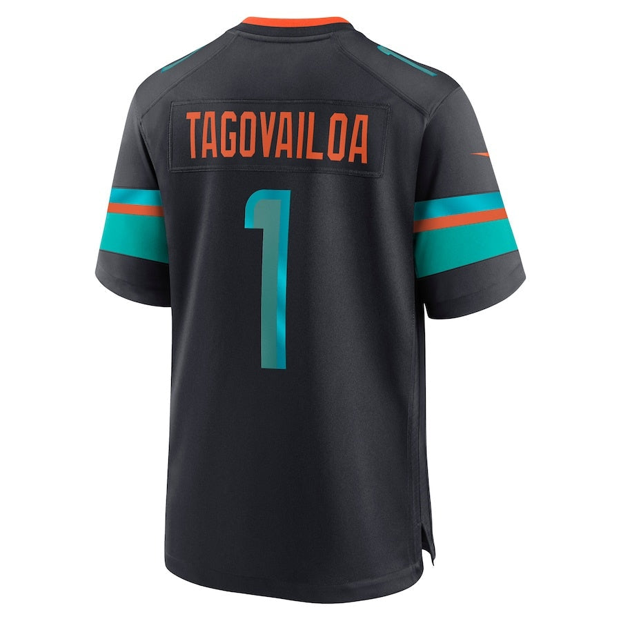 M.Dolphins #1 Tua Tagovailoa 2025 Rivalries Collection Game Jersey-Nery - Pitch Blue Stitched American Football Jersey-Nerys