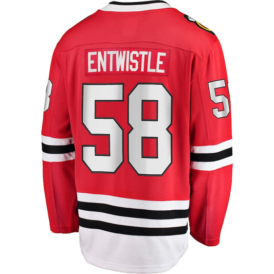 C.Blackhawks #58 MacKenzie Entwistle Fanatics Branded Home Breakaway Player Jersey Red Stitched American Hockey Jerseys CROVYIE