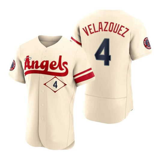 Los Angeles Angels #4 Andrew Velazquez Cream Stitched 2022 City Connect Jersey Men Youth Women Baseball Jerseys