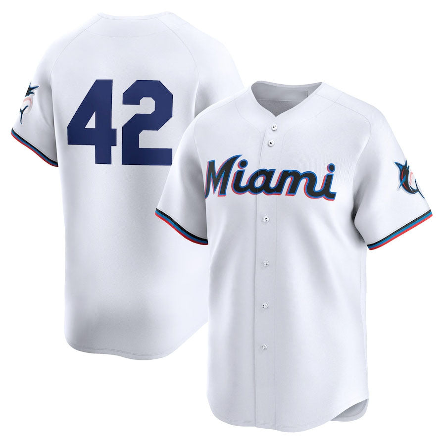 Miami Marlins 2024 #42 Jackie Robinson Day Home Limited Jersey ¨C White Stitches Baseball Jerseys