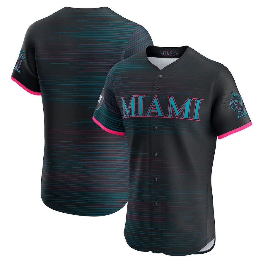 Miami Marlins 2025 City Connect Elite Jersey With Sponsor Patch - Black Stitched Baseball Jersey
