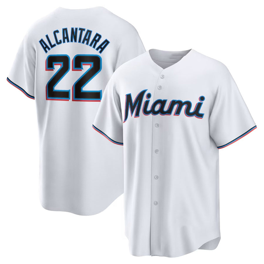 Miami Marlins #22 Sandy Alcantara Replica Player Jersey - White Stitched Baseball Jersey