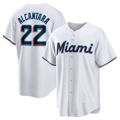 Miami Marlins #22 Sandy Alcantara Replica Player Jersey - White Stitched Baseball Jersey