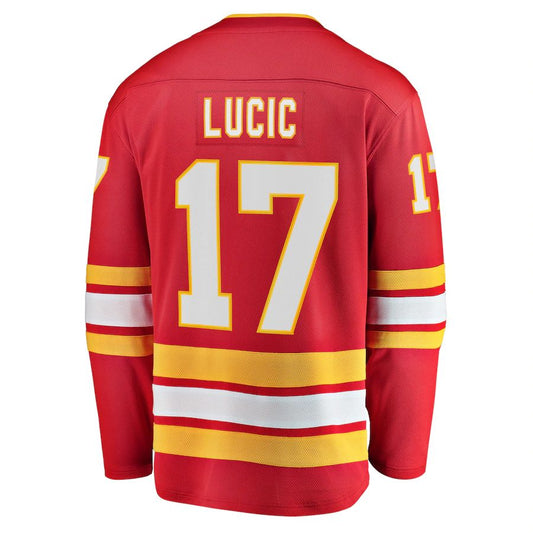 C.Flames #17 Milan Lucic Fanatics Branded Home Breakaway Player Jersey Red Stitched American Hockey Jerseys CROVYIE