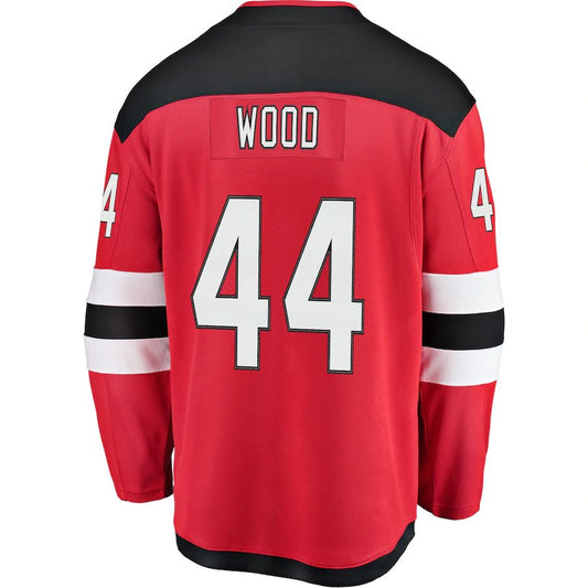 NJ.Devils #44 Miles Wood Fanatics Branded Home Breakaway Player Jersey  Red Stitched American Hockey Jerseys CROVYIE
