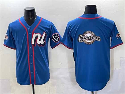 Milwaukee Brewers Team Big Logo Blue 2025 All-Star Edition Limited Stitched Baseball Jersey