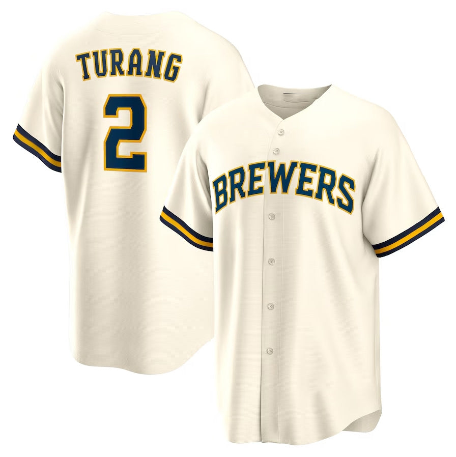 Milwaukee Brewers #2 Brice Turang Home Replica Jersey - Cream Stitched Baseball Jersey