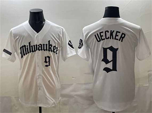 Milwaukee Brewers #9 Bob Uecker White 'Gothic 414 Shadows Edition' Vapor Premier Limited Stitched Baseball Jersey
