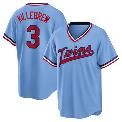 Minnesota Twins #3 Harmon Killebrew Road Cooperstown Collection Player Jersey - Light Blue Stitched Baseball Jersey