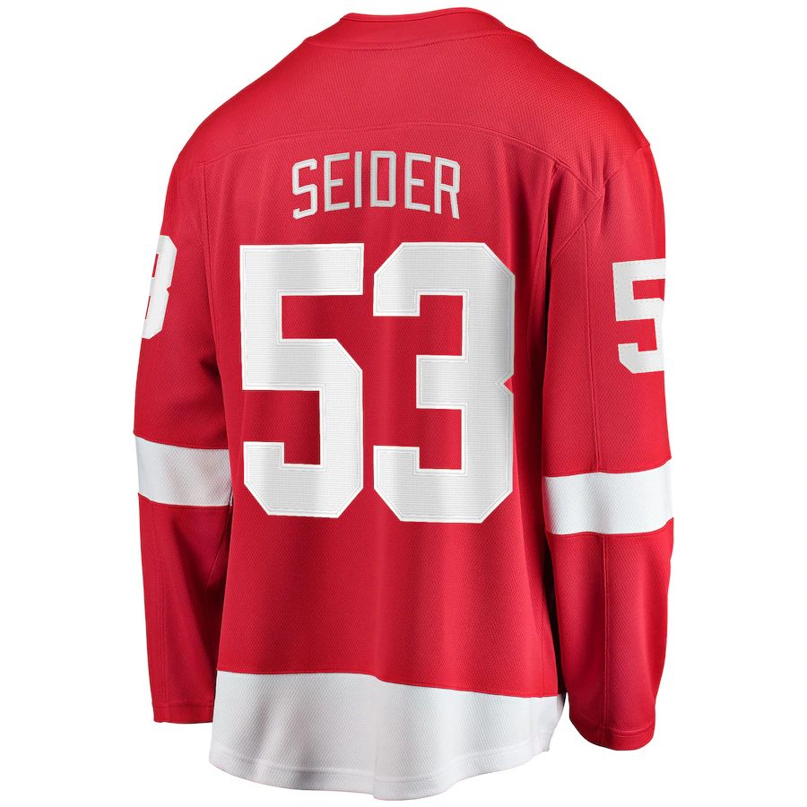 D.Red Wings #53 Moritz Seider Fanatics Branded Home Breakaway Player Jersey Red Stitched American Hockey Jerseys CROVYIE
