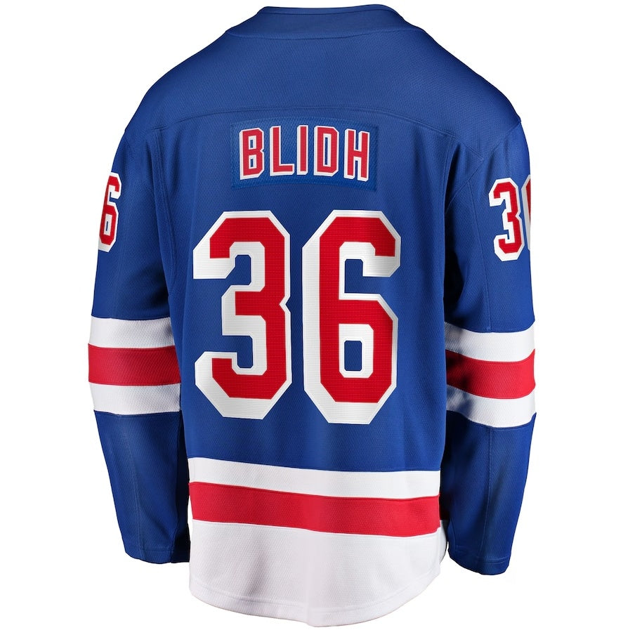 NY.Rangers #36 Anton Blidh Fanatics Home Breakaway Jersey - Blue Stitched American Hockey Jerseys CROVYIE