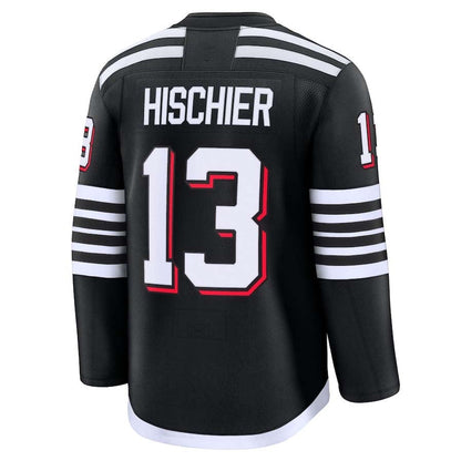 NJ.Devils #13 Nico Hischier Fanatics Alternate Premium Jersey - Black Stitched American Hockey Jerseys CROVYIE