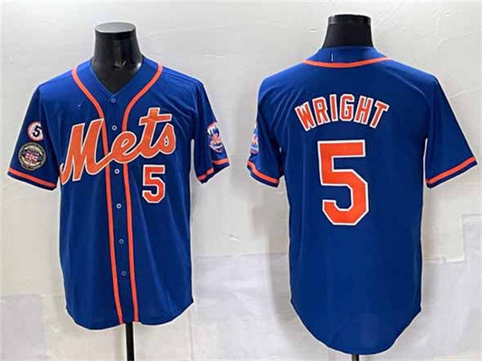 New York Mets #5 David Wright Blue With Patch Cool Base Stitched Baseball Jersey