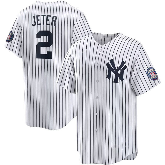 New York Yankees #2 Derek Jeter 2020 Hall of Fame Induction Home Replica Player Name Jersey - White/Navy Stitched Baseball Jersey