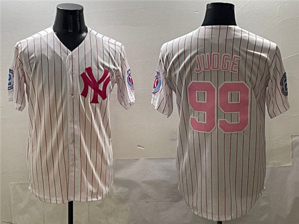 New York Yankees #99 Aaron Judge Pink With Patch Limited Stitched Baseball Jersey