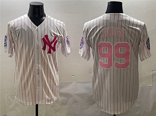 New York Yankees #99 Aaron Judge Pink With Patch Limited Stitched Baseball Jersey