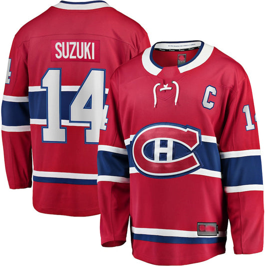 M.Canadiens #14 Nick Suzuki Fanatics Branded Home Captain Patch Breakaway Player Jersey  Red Stitched American Hockey Jerseys CROVYIE