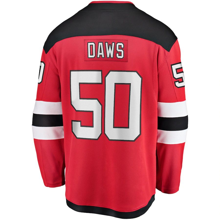 NJ.Devils #50 Nico Daws Fanatics Branded Home Breakaway Player Jersey Red Stitched American Hockey Jerseys CROVYIE