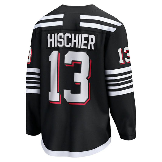 NJ.Devils #13 Nico Hischier Fanatics Branded Alternate Premier Breakaway Player Jersey Black Stitched American Hockey Jerseys CROVYIE