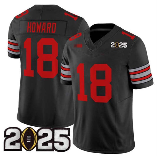 O.State Buckeyes #18 Will Howard Black 2025 CFP Final Patch F.U.S.E. Vapor Limited Stitched Football American College Jerseys