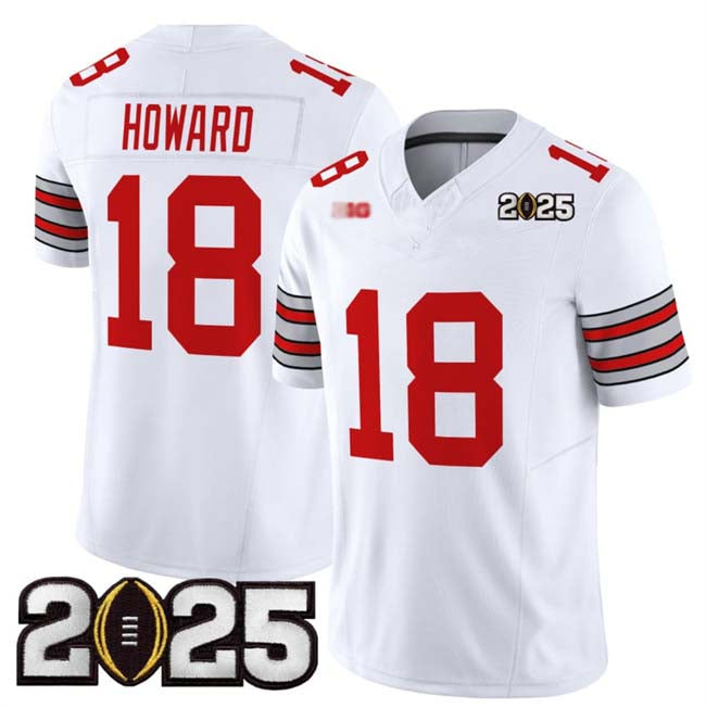 O.State Buckeyes #18 Will Howard White 2025 CFP Final Patch F.U.S.E. Vapor Limited Stitched Football American College Jerseys