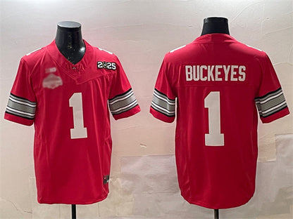 O.State Buckeyes #1 Buckeyes Red 2025 CFP Final With National Champions Patch F.U.S.E. Vapor Limited Stitched Football American College Jerseys