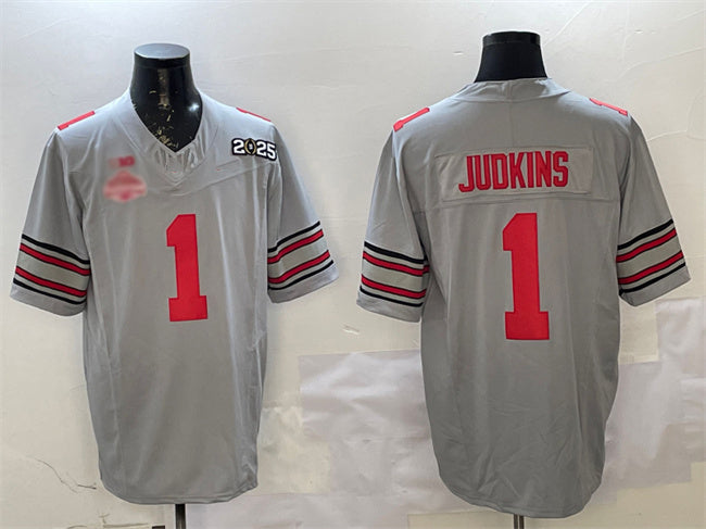O.State Buckeyes #1 Quinshon Judkins Grey 2025 CFP Final With National Champions Patch F.U.S.E. Vapor Limited Stitched Football American College Jerseys