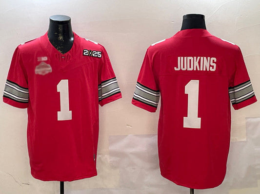 O.State Buckeyes #1 Quinshon Judkins Red 2025 CFP Final With National Champions Patch F.U.S.E. Vapor Limited Stitched Football American College Jerseys