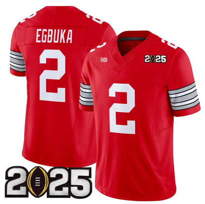 O.State Buckeyes #2 Emeka Egbuka Red 2025 CFP Final Patch F.U.S.E. Vapor Limited Stitched Football American College Jerseys