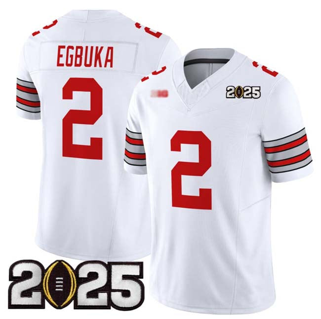 O.State Buckeyes #2 Emeka Egbuka White 2025 CFP Final Patch F.U.S.E. Vapor Limited Stitched Football American College Jerseys
