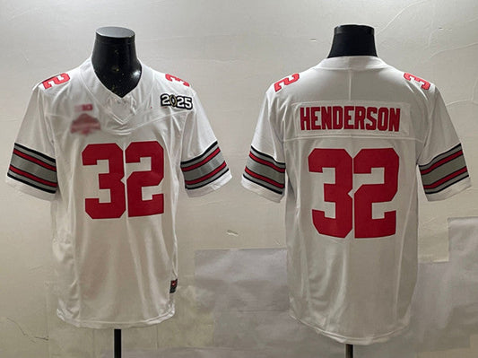 O.State Buckeyes #32 TreVeyon Henderson White 2025 CFP Final With National Champions Patch F.U.S.E. Vapor Limited Stitched Football American College Jerseys