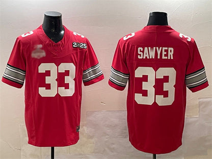 O.State Buckeyes #33 Jack Sawyer Red 2025 CFP Final With National Champions Patch F.U.S.E. Vapor Limited Stitched Football American College Jerseys
