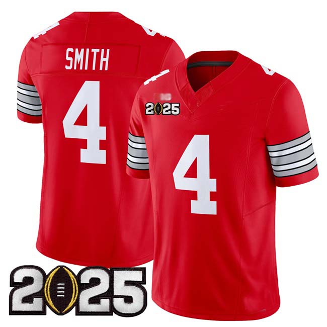 O.State Buckeyes #4 Jeremiah Smith Red 2025 CFP Final Patch F.U.S.E. Vapor Limited Stitched Football American College Jerseys