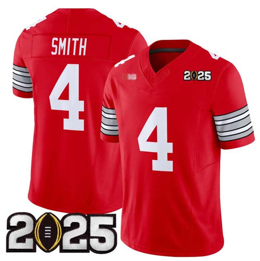 O.State Buckeyes #4 Jeremiah Smith Red 2025 CFP Final Patch F.U.S.E. Vapor Limited Stitched Football American College Jerseys