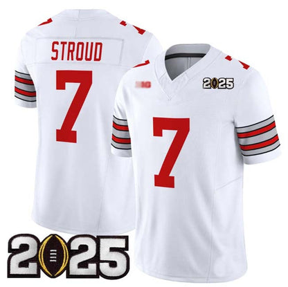 O.State Buckeyes #7 C.J. Stroud White 2025 CFP Final Patch F.U.S.E. Vapor Limited Stitched Football American College Jerseys