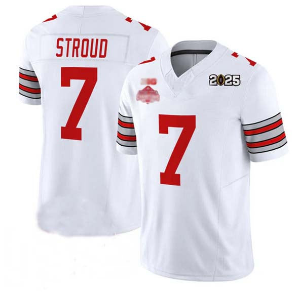 O.State Buckeyes #7 C.J. Stroud White 2025 CFP Final With National Champions Patch F.U.S.E. Vapor Limited Stitched Football American College Jerseys