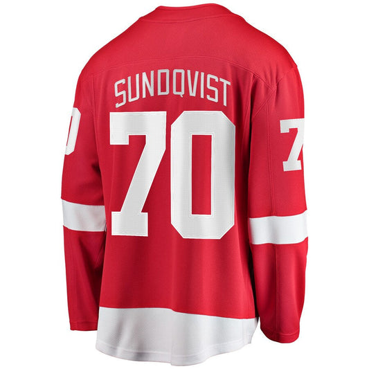 D.Red Wings #70 Oskar Sundqvist Fanatics Branded Home Breakaway Player Jersey Red Stitched American Hockey Jerseys CROVYIE