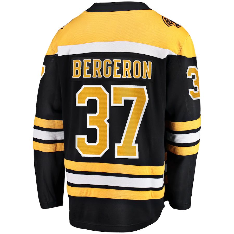 B.Bruins #37 Patrice Bergeron Fanatics Branded Home Captain Premier Breakaway Player Jersey Black Stitched American Hockey Jerseys CROVYIE