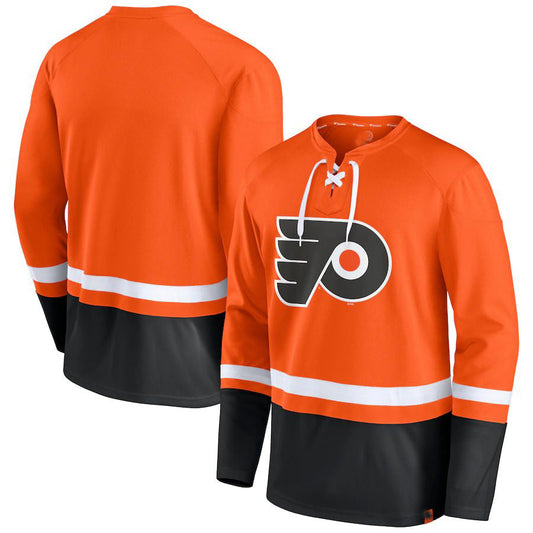 P.Flyers Fanatics Branded Super Mission Slapshot Lace-Up Pullover Sweatshirt Orange Stitched American Hockey Jerseys CROVYIE