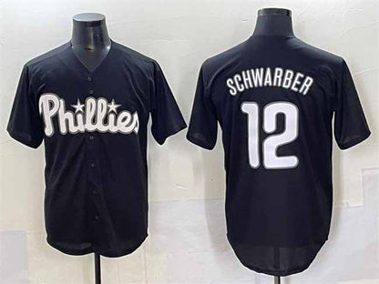 Philadelphia Phillies #12 Kyle Schwarber Black Lights Out Limited Stitched Baseball Jersey