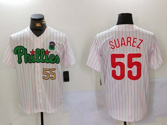 Philadelphia Phillies #55 Ranger Su¨¢rez White Green Cool Base Stitched Baseball Jersey